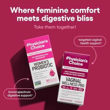 Physician's Choice Probiotics - PH Balance, Digestive, UT, & Feminine Health - 50 Billion CFU - 6 Unique Strains for Women - Organic Prebiotics, Cranberry Extract+ - Probiotic - 60 CT