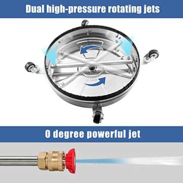 JANZ 18" Pressure Washer Surface Cleaner with 4 Wheels,1/4" Quick Plug,Stainless Steel Housing,2 Extension Wand Attachments, 3 Spray Nozzles and 2 Replacement Nozzles, 4000 PSI