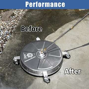 JANZ 18" Pressure Washer Surface Cleaner with 4 Wheels,1/4" Quick Plug,Stainless Steel Housing,2 Extension Wand Attachments, 3 Spray Nozzles and 2 Replacement Nozzles, 4000 PSI