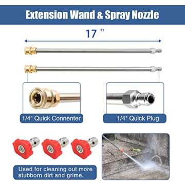 JANZ 18" Pressure Washer Surface Cleaner with 4 Wheels,1/4" Quick Plug,Stainless Steel Housing,2 Extension Wand Attachments, 3 Spray Nozzles and 2 Replacement Nozzles, 4000 PSI