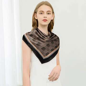 GERINLY Silk Bandana Scarf for Men Soft Plaid Neckerchief Face Cover - 2PCS Coffee+Gray