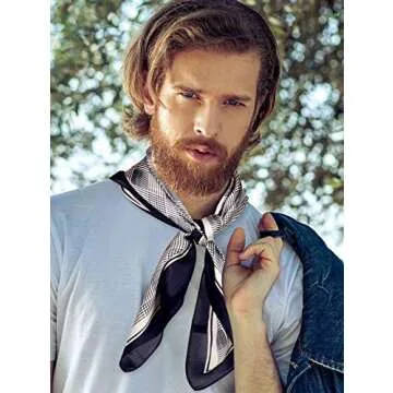 GERINLY Silk Bandana Scarf for Men Soft Plaid Neckerchief Face Cover - 2PCS Coffee+Gray