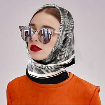 GERINLY Silk Bandana Scarf for Men Soft Plaid Neckerchief Face Cover - 2PCS Coffee+Gray