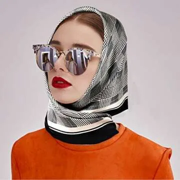 GERINLY Silk Bandana Scarf for Men Soft Plaid Neckerchief Face Cover - 2PCS Coffee+Gray