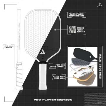 JOOLA Perseus MOD TA 15 16mm Pro Player Edition Pickleball Paddle - Gen 3 Propulsion Core & Charged Carbon Surface Technology - Carbon Fiber Pickleball Paddle with White Edge Guard - USAPA Approved