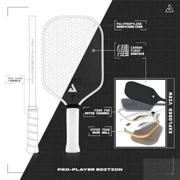JOOLA Perseus MOD TA 15 16mm Pro Player Edition Pickleball Paddle - Gen 3 Propulsion Core & Charged Carbon Surface Technology - Carbon Fiber Pickleball Paddle with White Edge Guard - USAPA Approved