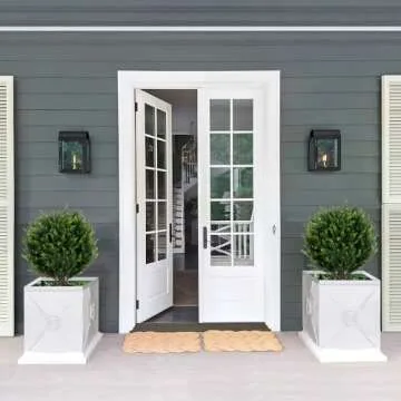 Keepinno 21''T Artificial Cedar Topiary Ball Tree 2 Pack, Outdoors Artificial Shrubs Fake Plants Uv Rated Potted Plants for Outdoor, Indoor, Front Door, Office Decor.