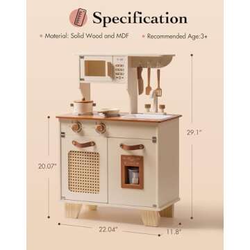 ROBOTIME Play Kitchen with Pretend Ice Cube Dispenser for Kids, Wooden Kids Kitchen Playset, Toy Kit...