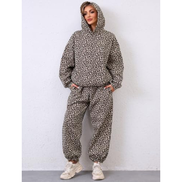 Eutten Leopard Print Sweatsuit Set for Women - Cozy Chic Lounge Wear