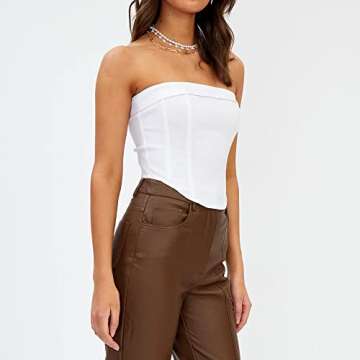 MISSACTIVER Women Sexy Strapless Tube top Sleeveless Off Shoulder Slim Fit Solid Club Crop Top Corset Bustier Tops