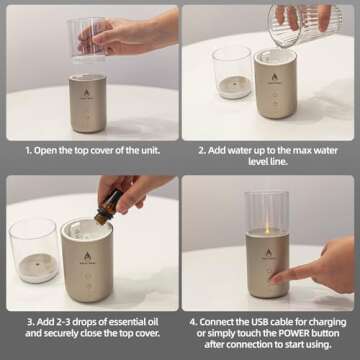 Decor Swan Ultrasonic Essential Oil Diffuser with Candlelight, Portable Rechargeable Flame Humidifier for Aromatherapy, Meditation, for Home, SPA, Office with USB Charge, Auto-Off Timer, Champaign