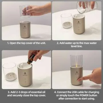 Decor Swan Ultrasonic Essential Oil Diffuser with Candlelight, Portable Rechargeable Flame Humidifier for Aromatherapy, Meditation, for Home, SPA, Office with USB Charge, Auto-Off Timer, Champaign