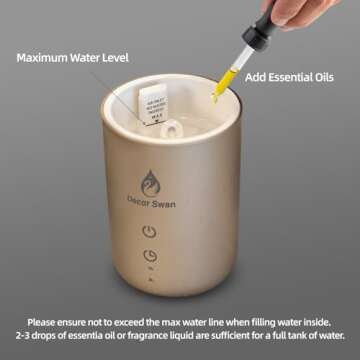 Decor Swan Ultrasonic Essential Oil Diffuser with Candlelight, Portable Rechargeable Flame Humidifier for Aromatherapy, Meditation, for Home, SPA, Office with USB Charge, Auto-Off Timer, Champaign