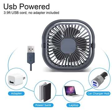 Desk Fan Portable Personal Table Small Desktop Cooling 3 Speeds Quiet Mini With Cable Powered by USB...