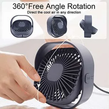 Desk Fan Portable Personal Table Small Desktop Cooling 3 Speeds Quiet Mini With Cable Powered by USB 360° Rotation Micro Fan for Home Office Bedroom Car Outdoor Camping Travel (Gray)