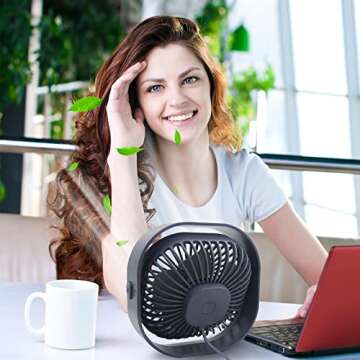 Desk Fan Portable Personal Table Small Desktop Cooling 3 Speeds Quiet Mini With Cable Powered by USB 360° Rotation Micro Fan for Home Office Bedroom Car Outdoor Camping Travel (Gray)