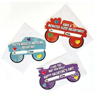 Playhouse Spinning Wheels Monster Trucks 28 Card Super Valentine Exchange Pack for Kids