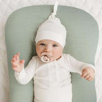 Konssy Muslin Baby Lounger Cover 2 Pack, 100% Cotton Newborn Lounger Cover, Soft and Breathable Lounger Slipcover for Boys Girls, Covers Only (Green,Wheat)