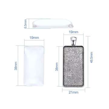 Pandahall 5Sets Antique Silver Rectangle Pendant Tray Settings Bezel Blank Covers Charms with Clear Glass Cabochons Tray: 38x19mm/1.5x0.75inch