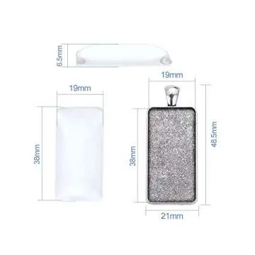 Pandahall 5Sets Antique Silver Rectangle Pendant Tray Settings Bezel Blank Covers Charms with Clear Glass Cabochons Tray: 38x19mm/1.5x0.75inch