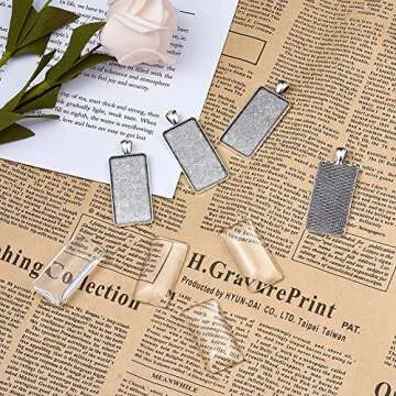 Pandahall 5Sets Antique Silver Rectangle Pendant Tray Settings Bezel Blank Covers Charms with Clear Glass Cabochons Tray: 38x19mm/1.5x0.75inch