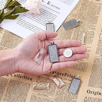 Pandahall 5Sets Antique Silver Rectangle Pendant Tray Settings Bezel Blank Covers Charms with Clear Glass Cabochons Tray: 38x19mm/1.5x0.75inch