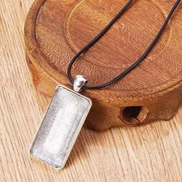 Pandahall 5Sets Antique Silver Rectangle Pendant Tray Settings Bezel Blank Covers Charms with Clear Glass Cabochons Tray: 38x19mm/1.5x0.75inch