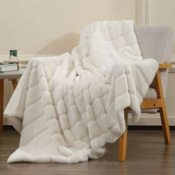LuxenrelaX Cozy Blanket Faux Fur Throw Blanket for Couch Striped Fleece Blanket Fuzzy Super Soft Bed Blanket White Blanket Plush Warm Throw Blanket for Women Men Kids, Throw Size 50"x60", Ivory White