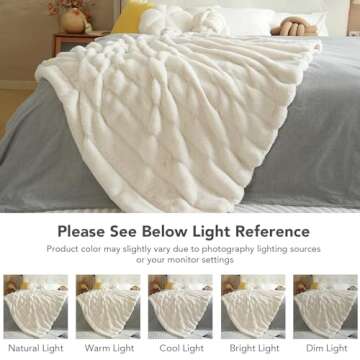 LuxenrelaX Cozy Blanket Faux Fur Throw Blanket for Couch Striped Fleece Blanket Fuzzy Super Soft Bed Blanket White Blanket Plush Warm Throw Blanket for Women Men Kids, Throw Size 50"x60", Ivory White