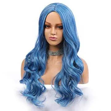 SZWH Long Wavy Blue Wig for Party and Cosplay - 24inch