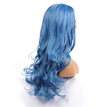 SZWH Long Wavy Blue Wig for Party and Cosplay - 24inch