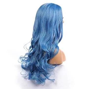 SZWH Long Wavy Blue Wig for Party and Cosplay - 24inch