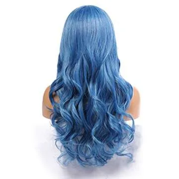 SZWH Long Wavy Blue Wig for Party and Cosplay - 24inch