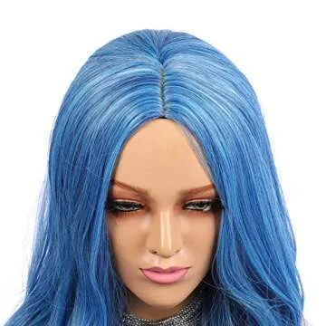 SZWH Long Wavy Blue Wig for Party and Cosplay - 24inch