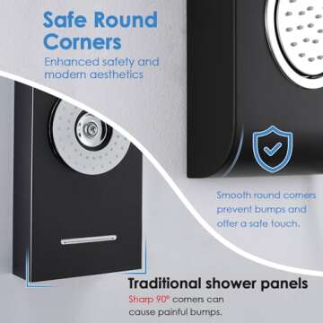 ROVOGO Shower Panel Tower System with Shelf, Adjustable Shower Arm, Rainfall Shower Head, Body Jets ...