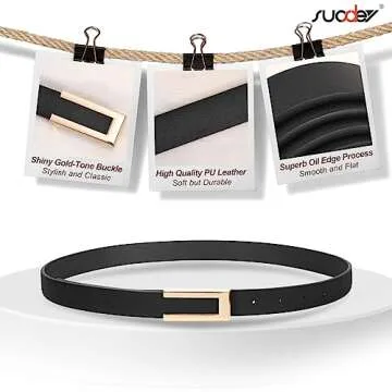 SUOSDEY Women Leather Belts with Gold Buckle for All Occasions