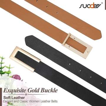 SUOSDEY Women Leather Belts with Gold Buckle for All Occasions