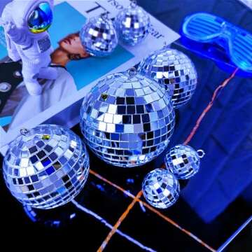 54 Pcs Disco Ball, Hanging Disco Ball Decor Mini Silver Disco Ball Cake Topper Mirror Ball Decoratio...