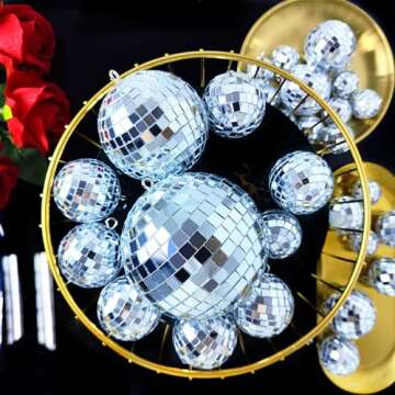 54 Pcs Disco Ball, Hanging Disco Ball Decor Mini Silver Disco Ball Cake Topper Mirror Ball Decorations 71s Disco Themed Party Wedding Christmas Supplies