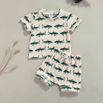 Newborn Baby Boys Summer Cute Clothes Sets 2pcs 0-18M Animal Printed Short Sleeve Pullover T Shirts Tops Shorts (Beige, 3-6 Months)