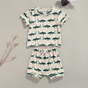 Newborn Baby Boys Summer Cute Clothes Sets 2pcs 0-18M Animal Printed Short Sleeve Pullover T Shirts Tops Shorts (Beige, 3-6 Months)