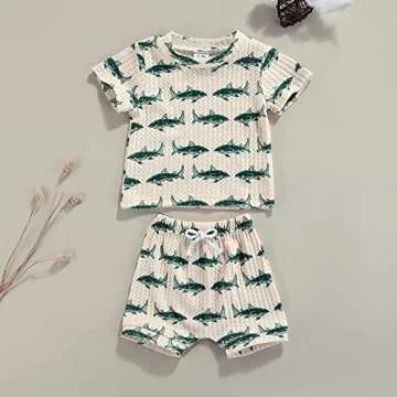 Newborn Baby Boys Summer Cute Clothes Sets 2pcs 0-18M Animal Printed Short Sleeve Pullover T Shirts Tops Shorts (Beige, 3-6 Months)