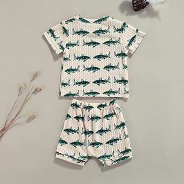 Newborn Baby Boys Summer Cute Clothes Sets 2pcs 0-18M Animal Printed Short Sleeve Pullover T Shirts Tops Shorts (Beige, 3-6 Months)
