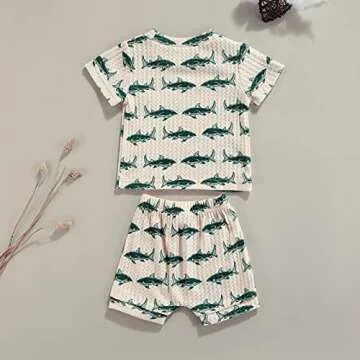 Newborn Baby Boys Summer Cute Clothes Sets 2pcs 0-18M Animal Printed Short Sleeve Pullover T Shirts Tops Shorts (Beige, 3-6 Months)