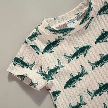 Newborn Baby Boys Summer Cute Clothes Sets 2pcs 0-18M Animal Printed Short Sleeve Pullover T Shirts Tops Shorts (Beige, 3-6 Months)