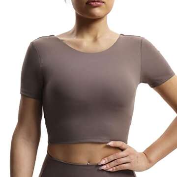 Aoxjox Short Sleeve Crop Tops for Women Emma Backless Twist Back Workout Cropped T Shirt Top (Fudge ...
