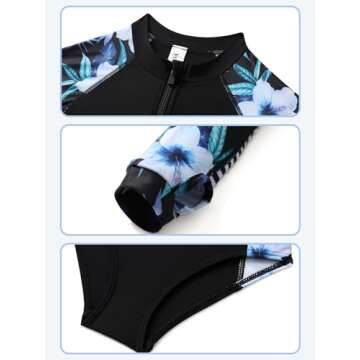 Girls Long Sleeve UV Protection One Piece Swimsuit