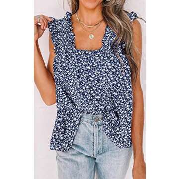 PRETTYGARDEN Boho Floral Tank Tops for Women, Shirred Straps Pleated Summer Casual Sleeveless Shirts...