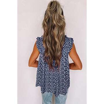 PRETTYGARDEN Boho Floral Tank Tops for Women, Shirred Straps Pleated Summer Casual Sleeveless Shirts Tops Beach Blouses (Light Blue, XX-Large)