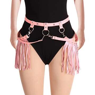 BYDHSS Woman Body Harness Adjustable Dance Clothing Accessories Leg Waist Tassel Gothic Punk Belt (P...